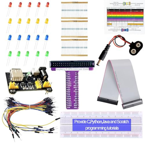 RPi GPIO Breakout Expansion Kit for Raspberry Pi 4B 3B+ 3B 2B B+ with Tie Points Solderless Breadboard, pin GPIO Flat Ribbon Cable, 65pcs Jumper Wire (Without RPi Board)