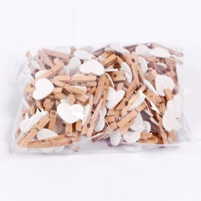 100 mollette a forma di cuore, piccole mollette da 3,5 cm, con filo di iuta da 5 m, per foto, artigianato, foto, foto, foto, collage, cartoline, regali, (bianco)