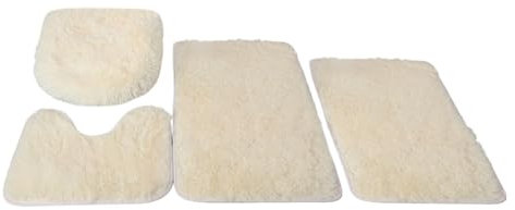 Insun Badezimmerteppich Set 4 Teilig, Flauschig Badezimmerteppich Anti-Rutsch Waschbar mit WC Vorleger und Toilettendeckelbezug Beige