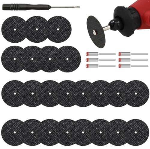 Gativs 60 Stück Trennscheiben Kompatibel, trennscheiben Set, 32mm Trennscheibe für Rotationswerkzeug Zubehör, Mini Metall Trennscheiben für Metall, Harz-Schneidscheibe mit 6 Stück 3mm Mandrels