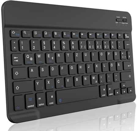 Tragbares Magnetisches Ultradünne Bluetooth Tastatur, QWERTZ, Schwarz | für Kabellose Tablet/iPad/Mini/Pro/Air/A16/10.2/10.9/iPhone/Android/Windows, Long Battery Life, German QWERTZ Layout, Licht