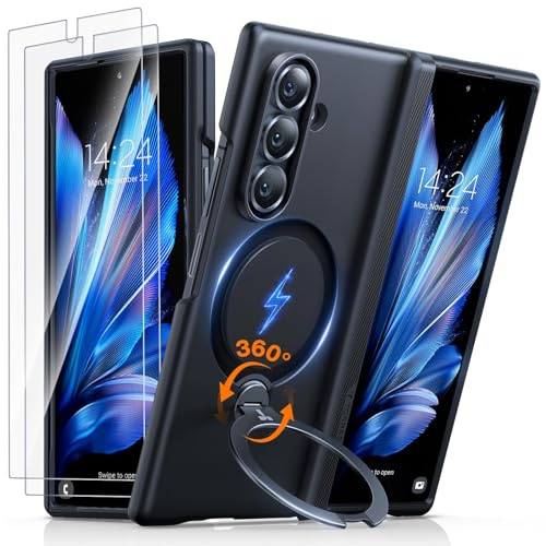 TORRAS Ostand Q3 Spin für Samsung Galaxy Z Fold 7 Hülle Schwarz | (360° Magnetischer Unsichtbarer Ständer) Zertifizierte Militärschutz, MagSafe Kompatibel, Stoßfest für Samsung Fold 7 Case