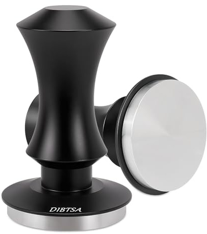 DIBTSA Espresso Tamper 51mm federbelasteter Kaffeestampfer für 51mm Siebträger, Flache Basis aus Edelstahl 304, Griff aus eloxiertem Aluminium, Barista-Werkzeug für zu Hause, Espresso Zubehör