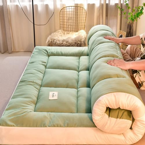 ZASEZOD Futon Matratze, Tatami Matte, Gästematratze Klappbar, Futon Sofa, Klappmatratze, Floor Mattress, Japanese Bed, Futon Bett, Roll up Tatami-matratze für Gästewagen Im Freien(Green,90x200cm)