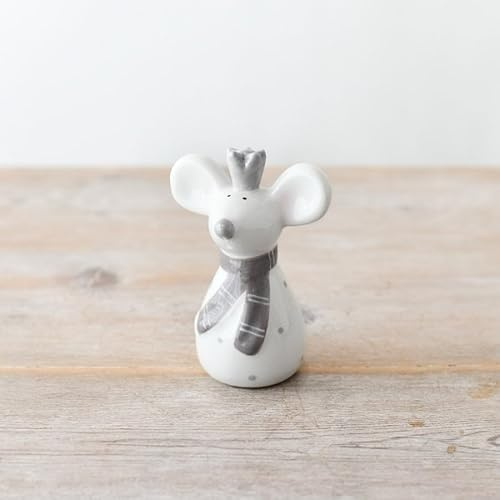 Portland Living Ceramic Mouse with Crown & Scarf – 10cm Glossy White Ornament, Charming Home Décor