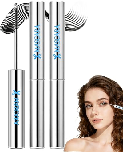 Ultra-Fine Metal Mascara Schwarz, Wimperntusche Wasserfest mit Waschbarer Metallbürste, Extrem Lange Wimpern, Langlebig Wischfest, Iron Mascara 3D Curling Volumen, Hypoallergen Makeup für Frauen(2Pcs)
