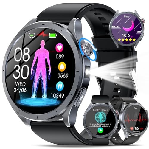YUPENG AI Smartwatch Herren mit ChatGPT/EKG/HRV/ΒΙυτｚυcker/BMI/Harnsäure/LED-Licht, 1.53 Gesundheitsuhr mit Telefonfunktion, 24H ΒΙυtdrυck/SpO2 Schlafmonitor/SOS-Notruf Fitnessuhr für Android iOS