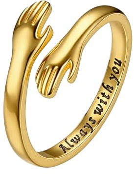 Umarmungsring Gold Ring-Hug Ring 925 Sterling Silber-Offener Vergoldet -Verstellbarer Umarmungsring-Komplett mit personalisierter Aufbewahrungsbox