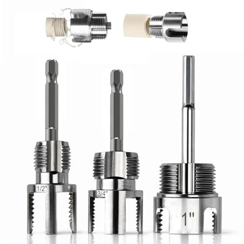 3-tlg PVC Gewindeschneider Set für Innen- & Außengewinde 1/2, 3/4 & 1 NPT | Saipor Integriertes Werkzeug PVC-Rohr-Gewindefräser-Set Bohrmaschinen-kompatibler Rohrgewindeschneider mit Doppelfunktion