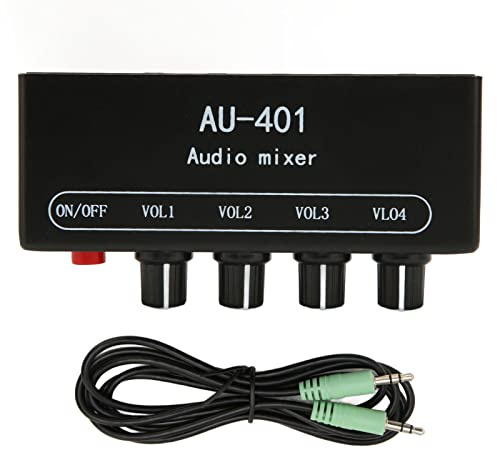 Hapivida Stereo Mixer 4 in 1 Out, 3.5mm Audiomischer mit separater Lautstärkeregelung für Kopfhörerverstärker PC Laptop Smartphone