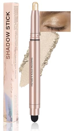 Dual-Ended Rose Gold Eyeshadow Stick with Shimmer and Highlighter for Contouring & Blending - Creamy Pearl to Sponge Applicator for Mature Skin, Waterproof, Long-Lasting, Smudge-Proof