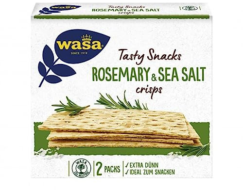 Wasa Delicate Crisp Rosemary & Sea Salt – Besonders dünnes Knäckebrot mit Rosmarin und Meersalz – 5er Pack (5 x 190 g)