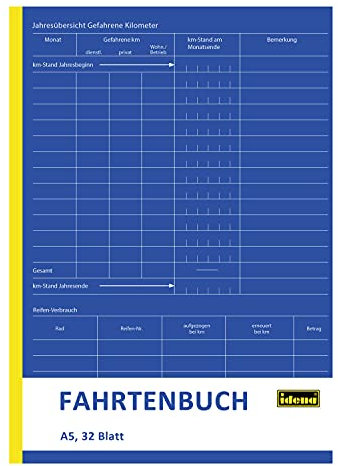 Idena 314251 - Fahrtenbuch, DIN A5, doppelseitig bedruckt, holzfreies Papier, 32 Blatt, 1 Stück