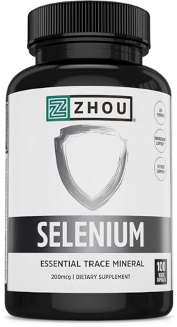 Zhou Selenium - Selenium 200mcg Capsules, Mineral Supplements for Women and Men, Antioxidant, Thyroid, and Cellular Support, Vegan, Pure - 100 Veggie Capsules