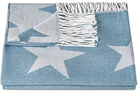 ZOLLNER Kuscheldecke, Plaid, 130x170 cm, Fransen, Wendedecke, blau