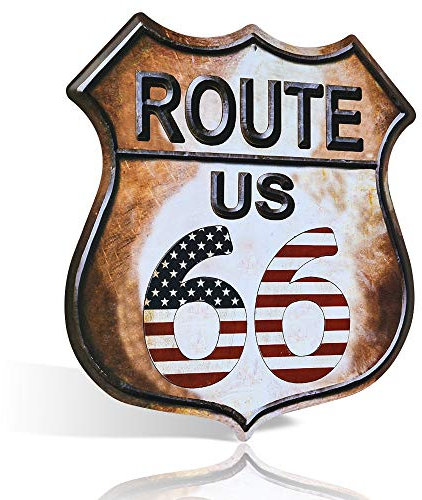 Plaque en métal vintage Route 66 - Plaque de signalisation routière vintage - Idéal pour les garages