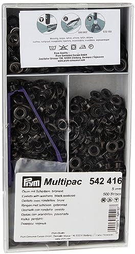 Prym 1 542416 Ösen und Scheiben MS 5,0 mm, Brass, schwarz, 5 mm Innen Ø, brüniert, 500 Stück