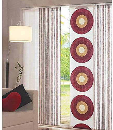 MADECOSTORE Panneau Japonais Tamisant Motifs Cercles Rouges - Blanc + Motif - L45 x H260cm