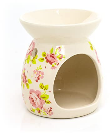 Vintage Rose Essential Oil Burner | Ceramic Tealight Candle Holder Wax Melt Burner | Floral Candle Fragrance Diffuser - Aromatherapy Gift