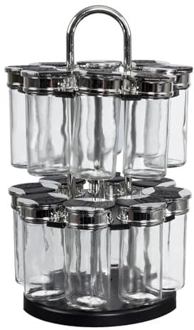 Je Cherche Une Idee KB5669 Carosello per spezie a 2 Piani, 16 barattoli, Vetro/plastica, Chiaro/Nero, 31 x 16 cm