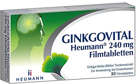 GINKGOVITAL Heumann® 240 mg Filmtabletten – Natürliche Unterstützung für Gedächtnis & Konzentration bei altersbedingt nachlassender Leistungsfähigkeit, mit Ginkgo-Biloba-Blätter-Trockenextrakt, 30 St