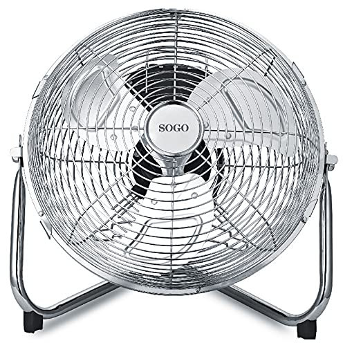SOGO Ventilador De Suelo Semi Industrial 12 30cm Con Inclinación Ajustable - Ventilador Potente 55W 3 Velocidades Bajo Ruido - Con Asa Para Transporte Y Rejilla Seguridad - Aspas De Aluminio