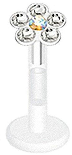 Piersando Piercing Bioflex Lippen Lippe Labret Lippenpiercing Ohr Tragus Ohrpiercing Stab Stecker mit Blume aus Zirkonia