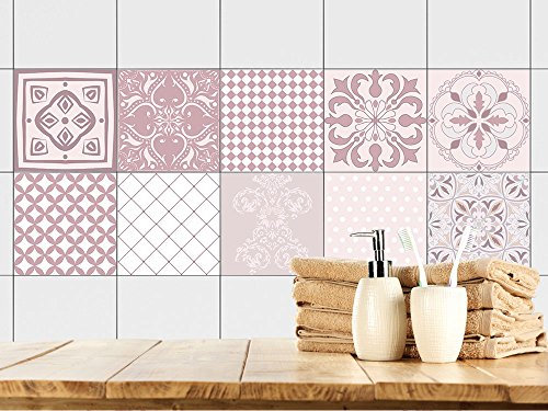 GRAZDesign Fliesenaufkleber Küche Mandala Mosaik, Klebefolie Klebefliesen, Küchenfliesen überkleben, Fliesenbild selbstklebend Fliesenfolie einzeln, glänzende Folie, 15x15cm, Set 10 Stück