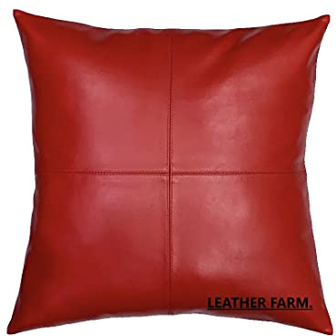 LEATHER FARM Kissenbezug, Lammfell-Leder, Rot, 40,6 x 40,6 cm