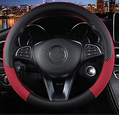 Istn Unisexs Anti-Rutsch-Breath EIS Seide Lenkradabdeckung Universal rot