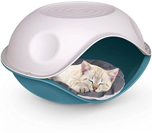 CAT CENTRE Blue Outdoor Strong Plastic Pet Dog Cat Feline Canine Bed House Kennel Crate Basket Enclosure Furniture Play Sleep Pen Weatherproof Comfortable Durable Sturdy Safe