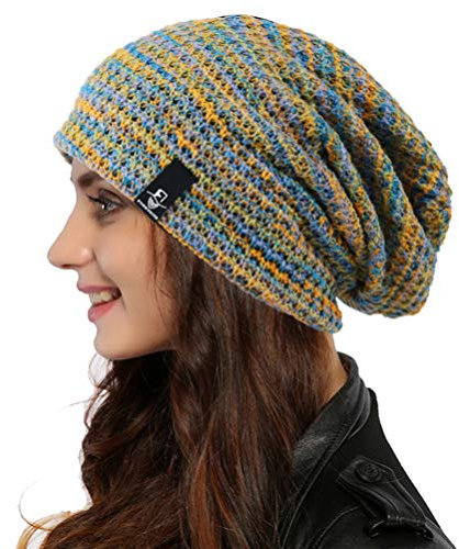 Ruphedy Strickmütze Damen Slouch Beanie übergroße Gestrickt Mütze Verdicken Wintermütze (Blau/Multi)