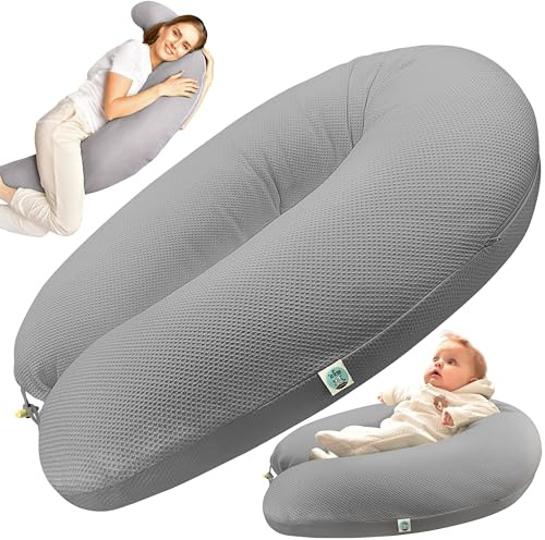sei Design Stillkissen XXL Schwangerschaftskissen Seitenschläferkissen 190x30 cm – Ergonomisch (IGR-Siegel) & Füllung anpassbar | Inkl. elastischem Waffeljersey Bezug (100% Baumwolle) | Oeko-TEX®