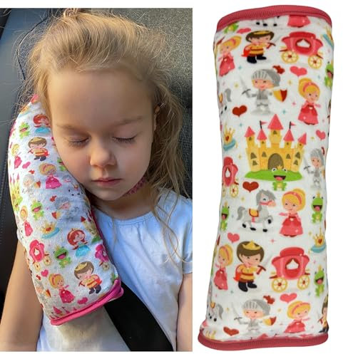 HECKBO Auto Schlafkissen Kinder Mädchen Jungen - Prinzessin Froschkönig - maschinenwaschbar – kuschelweich - Auto Gurtkissen, Gurtschoner, Gurtschutz Sitzerhöhung, Auto Kissen, Reisekissen, Urlaub