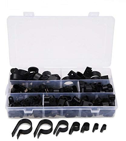200 Stück schwarze Kunststoff-Klemmen, Nylon-Draht-Kabelklemmen, Kabel-Clip-Verschlüsse, sortiertes Set, 5/6/9/12/19/28mm