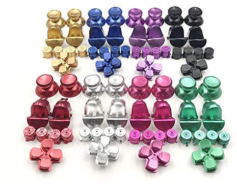 Aluminiumlegierung Metall L1 L2 R1 R2 Dpad Trigger Buttons Bullet Buttons Thumbstick Kappe für PS4 Pro Slim JDS 040 JDM 040 Controller (Silber)