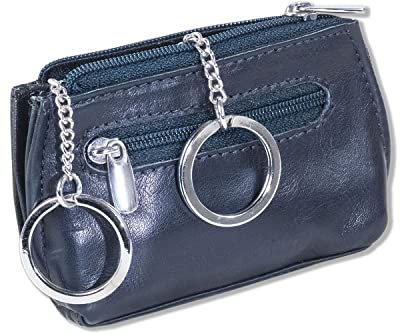 Rimbaldi Echt Leder SCHLÜSSELTASCHE der Marke 2 METALLKETTEN Stabile METALLRINGE Erweiterbar für mehrere SCHLÜSSEL Rind-NAPPALEDER Marineblau