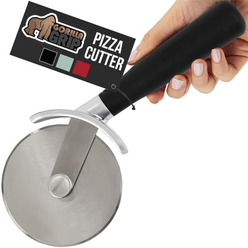 Gorilla Grip Patented Large Pizza Cutter Wheel, 9 Inch, Rust Resistant Sharp Stainless Steel Blade, Comfort Handle, Thumb Guard Protection, Slice Thick or Thin Pizzas, Pie, Pastries in Seconds, Blue