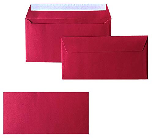 Paper24 DIN lang Briefumschläge, 110x220mm, 120g, gerade Lasche mit Haftklebung, ideal für Geburtstag, Weihnachten 250x 10 Rot