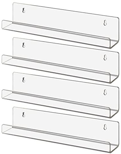 LileZbox Transparente schwebende Regale, wandmontiertes Acryl, unsichtbares Bücherregal, Aufbewahrungsregale, Display-Organizer für Kinderzimmer, Bad, Küche, Schlafzimmer (4, 34,8 x 5,8 cm)