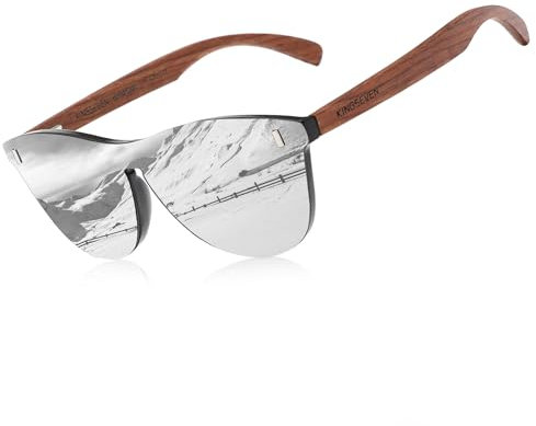 KINGSEVEN Bubinga Polarisierte Sonnenbrille Retro Vintage Stilvolles Design für Herren Damen, Verspiegelte Gläser B5510 (Silver)