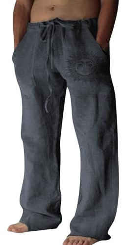 Puimentiua Leinenhose Herren,Lang Leichte Sommerhose,Loose Fit Freizeithose,Baumwollehosen mit Tunnelzug und Taschen (Dunkelgrau,3XL)