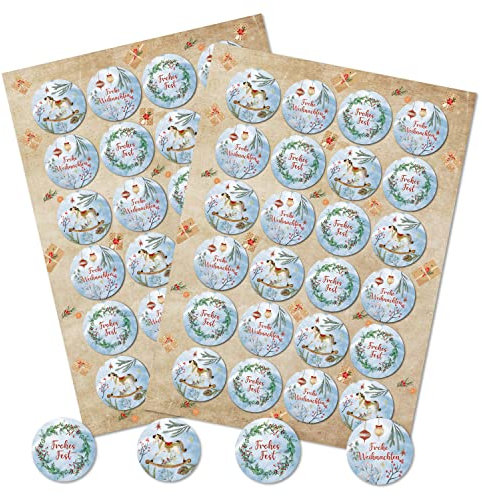 Logbuch-Verlag 48 Weihnachten Aufkleber Sprüche Weihnachtssticker blau rot grün Weihnachtsdeko Geschenkaufkleber Ø 4 cm