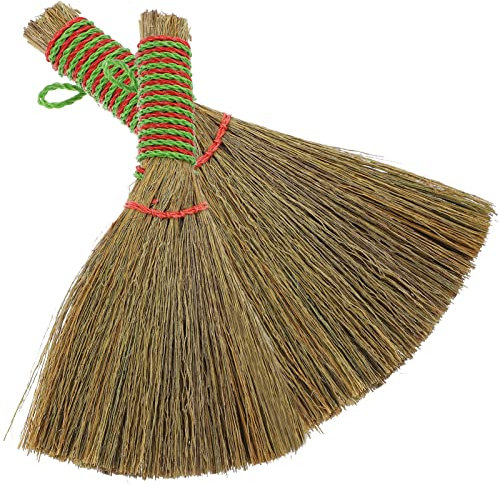 SHERCHPRY 2 scope in paglia di riso, scopa a mano, scopa per la pulizia di interni, esterni, casa, giardino, pulizia dei pavimenti