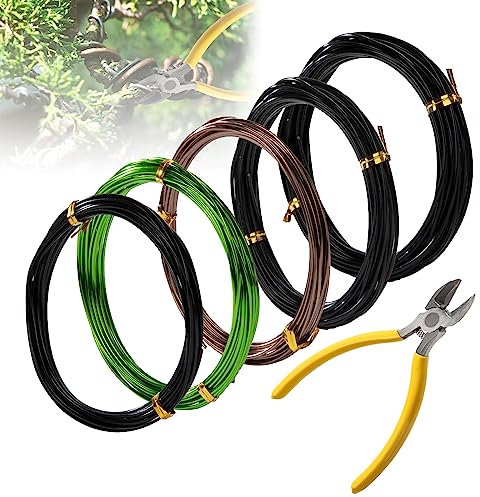 Bonsai Draht 5 Rolle Insgesamt 25m Aluminium Basteldraht Aluminiumdraht mit Drahtschneider 1 mm/1.5 mm/2.0 mm Baum Training Draht für Pflanzen Bäume