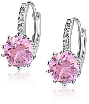 Creolen Silber 925 Ohrringe Silber 925 Hängend mit Zirconia, Klein Rund Ohrringe Silber 925 Creolen für Damen Mädchen (Rosa)