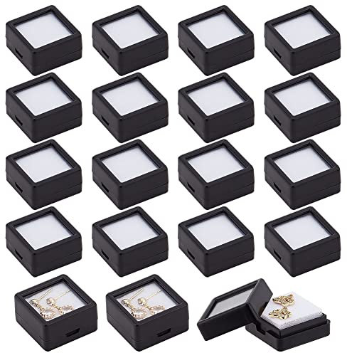BENECREAT 16 Packung Schwarze Edelstein-Schaukasten, 2.9x2.9x1.6 cm/1.14x1.14x0.63 Zoll Schmuckbehälter Für Lose Diamanten Mit Durchsichtigem Deckel Für Edelsteine, Münzen, Schmuckverpackung