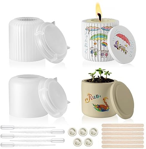 2 Stück Silikonform Kerzenhalter Mit Deckel, Gießform Mit Herstellungswerkzeug, DIY Teelichthalter, Schale Für Kerzen Deko Vase, Weihnachtsgeschenke