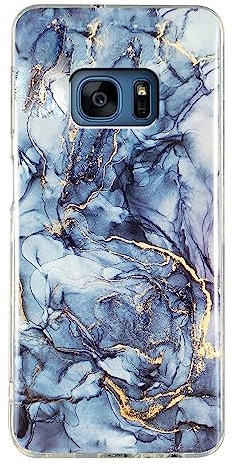 Marmor Hülle für Samsung Galaxy S7 Handyhülle, TPU Silikon Cover Glitzer Schutzhülle mit Floral Marble Muster Ultra Dünn Flexibel Bumper Case - Grau