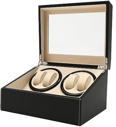 SHZICMY Automatischer Uhrenbeweger mit 4 Uhrenbewe + 6 Uhren, Uhrenbox Uhrenkasten Watchwinder Box Drehen Mute Display-Boxen